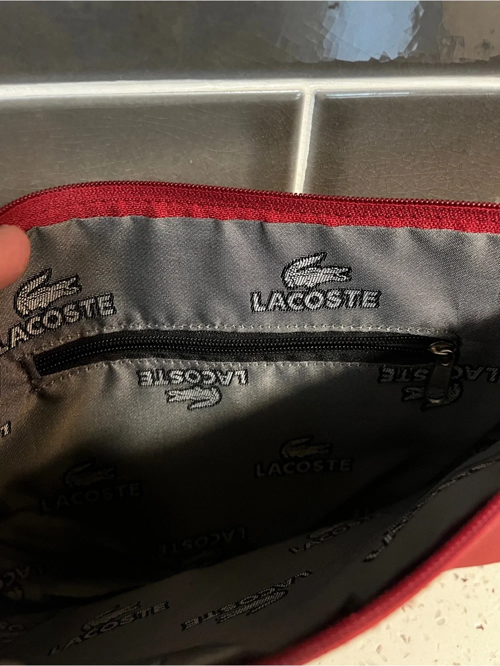 Lacoste Vintage Red Burgundy Crossbody Nylon Shoulder Bag